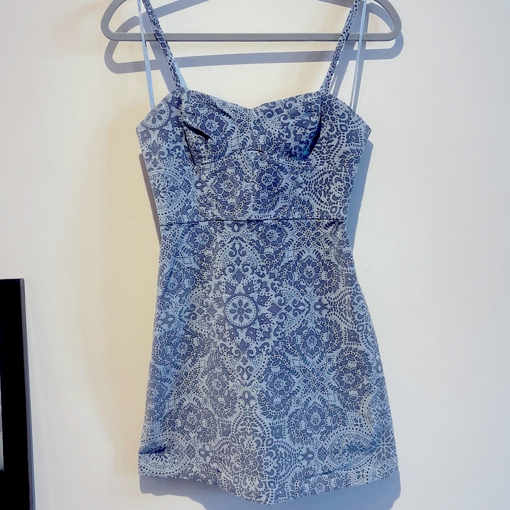 UO Blue Paisley Print Cord Mini Dress XS